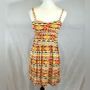 Yellow tribal print corset style smocked sundress size medium